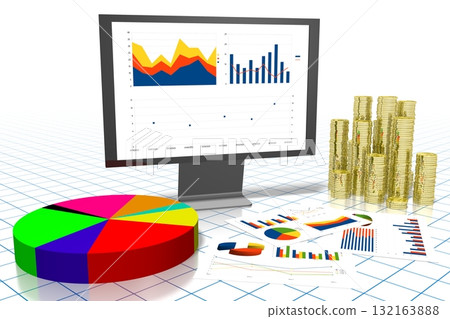 3D business chart illustration, grid in background 3D business chart illustration, grid in background 132163888
