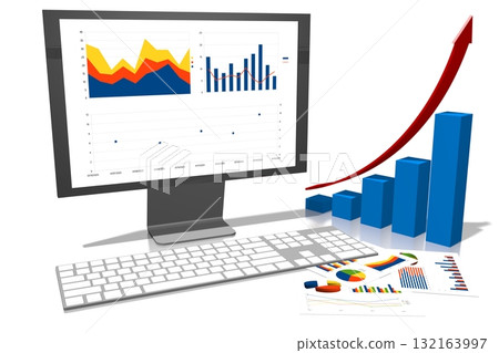 3D business chart illustration, white background 132163997