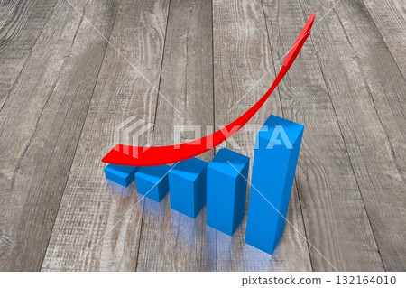3D growth bar chart, wood in background 132164010