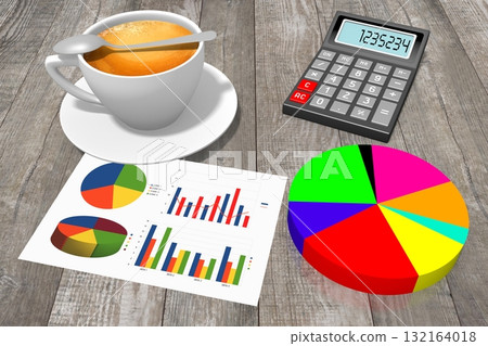 3D business chart illustration, wood in background 132164018