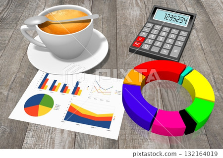 3D business chart illustration, wood in background 132164019