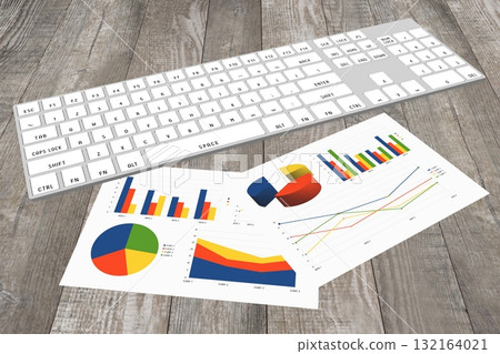 3D business charts illustration, wood in background 132164021