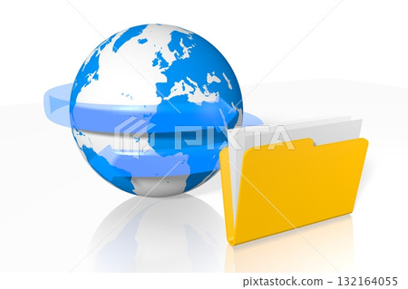 Folder with documents and world map with arrows - sharing concept Folder with documents and world map with arrows - sharing concept 132164055