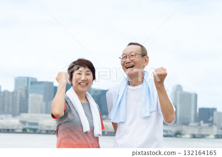 Senior couple portrait fist pump Senior couple portrait fist pump 132164165