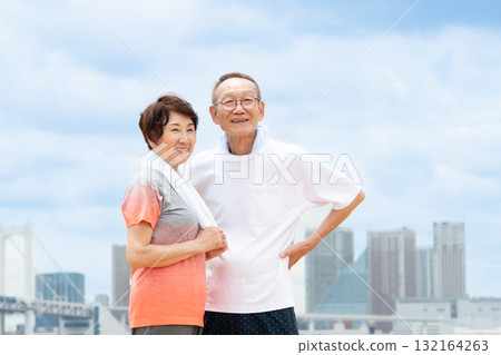Senior couple portrait blue sky Senior couple portrait blue sky 132164263