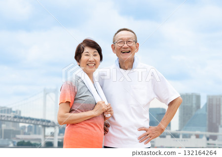 Senior couple portrait blue sky Senior couple portrait blue sky 132164264