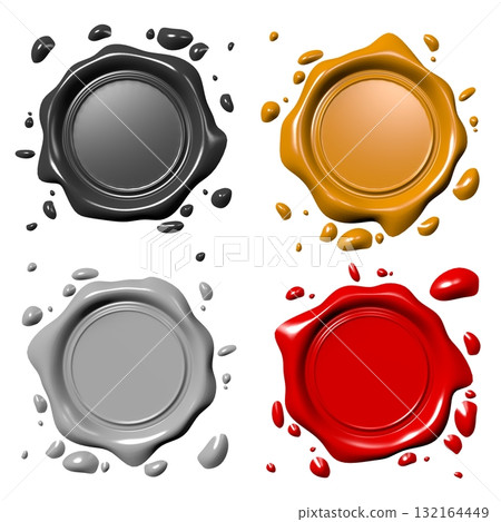 Set of colorful wax seals isolated on white background 132164449