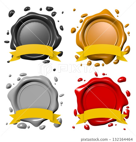 Set of colorful wax seals isolated on white background 132164464