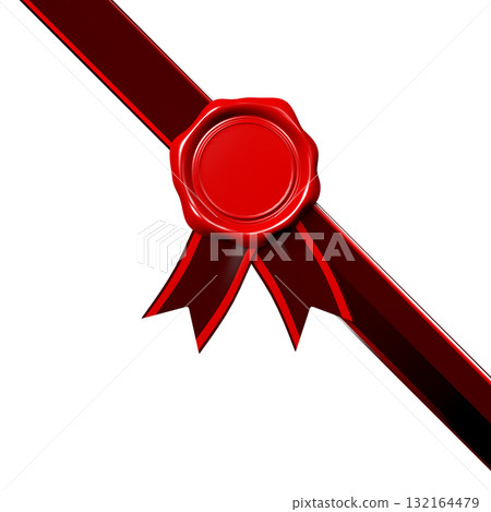 Retro red round wax seal with ribbon isolated on white background Retro red round wax seal with ribbon isolated on white background 132164479