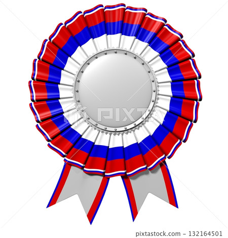 Red and blue round badge with ribbon - award concept 132164501