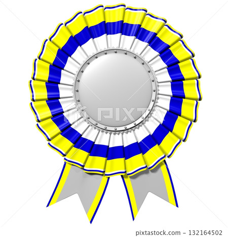 Yellow and blue round badge with ribbon - award concept 132164502
