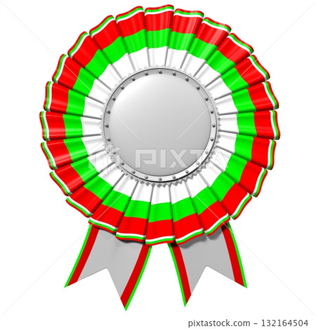 Red and green round badge with ribbon - award concept 132164504