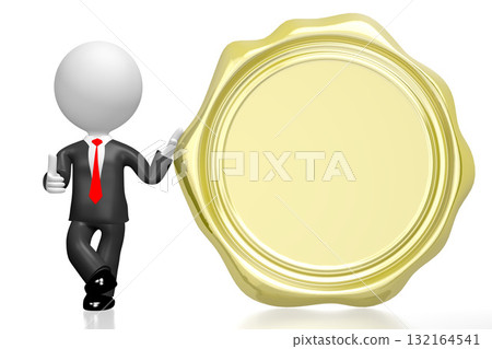 Golden wax seal and cartoon character isolated on white background 132164541