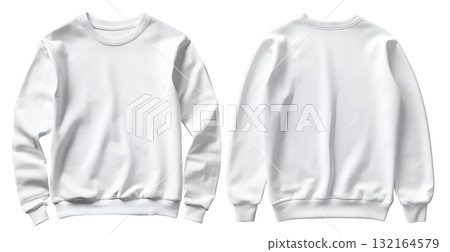 Set of white front and back view tee sweatshirt sweater long sleeve on transparent background cutout, PNG file. Mockup template for artwork graphic design 132164579