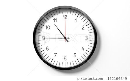 Time at quarter to 11 o clock - classic analog clock on white background - 3D illustration Time at quarter to 11 o clock - classic analog clock on white background - 3D illustration 132164849