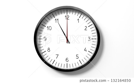 Time at 11 o clock - classic analog clock on white background - 3D illustration Time at 11 o clock - classic analog clock on white background - 3D illustration 132164850