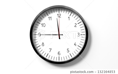 Time at quarter to 12 o clock - classic analog clock on white background - 3D illustration Time at quarter to 12 o clock - classic analog clock on white background - 3D illustration 132164853