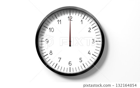 Time at 12 o clock - classic analog clock on white background - 3D illustration Time at 12 o clock - classic analog clock on white background - 3D illustration 132164854