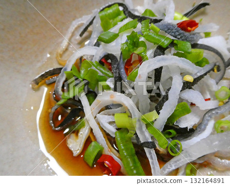 A photo of parboiled pufferfish skin, a winter delicacy packed with collagen 132164891