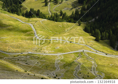 Winding mountain road M2205 through French Alps landscape 132164918