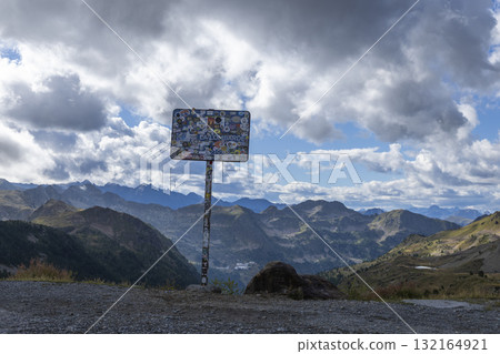 Col de la Lombarde sign marking mountain pass 132164921