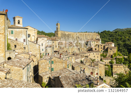 Sorano hillside town panorama in Tuscany, Italy 132164957