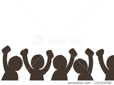 Silhouettes of people raising their fists and cheering crowd Silhouettes of people raising their fists and cheering crowd 132165009