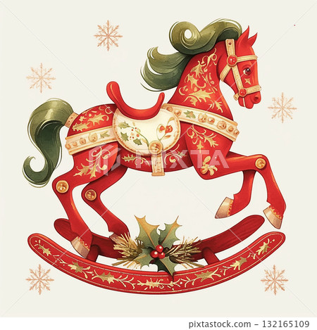 Vintage rocking horse decoration evokes joyful holiday spirit and nostalgia for Christmas celebrations 132165109