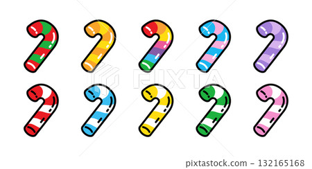 Candy cane icon Christmas vector Santa Claus snowflake rainbow striped cartoon character logo symbol illustration doodle clip art design colorful 132165168