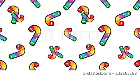 candy cane pattern seamless Christmas cartoon vector striped glossy rainbow scarf isolated tile background repeat wallpaper gift wrapping paper doodle illustration design 132165169
