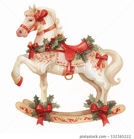 Decorative rocking horse with festive details for holiday celebrations and children's joy 132165222