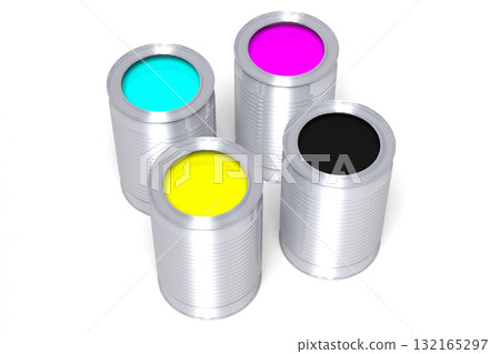 CMYK - cyan, magenta, yellow and black buckets with paint CMYK - cyan, magenta, yellow and black buckets with paint 132165297