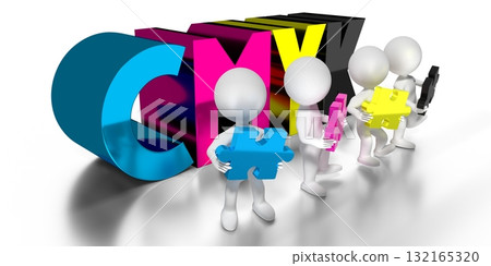 3D CMYK word and cartoon characters 132165320