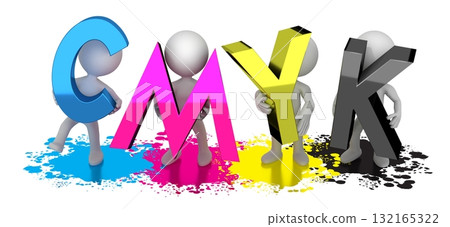 3D CMYK word and cartoon characters 3D CMYK word and cartoon characters 132165322