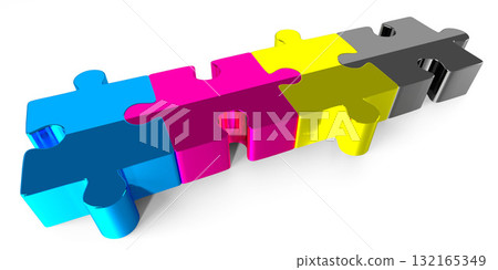 3D CMYK puzzles pieces on white background 132165349