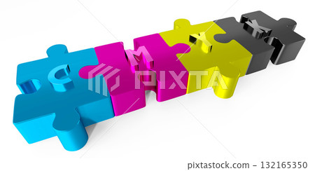 3D CMYK puzzles pieces on white background 132165350