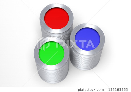 RGB - red, green and blue paint buckets 132165363