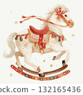 Vintage rocking horse with festive decorations in a playful winter setting 132165436