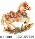 Decorative rocking horse adorned with colorful patterns, stars, and festive elements during the holiday season 132165439