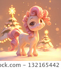 Cute pastel pony stands in a winter wonderland decorated for a festive season celebration 132165442