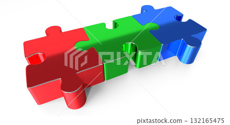 3D RGB puzzle pieces on white background 132165475