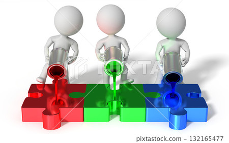 3D RGB cartoon characters with paint buckets 3D RGB cartoon characters with paint buckets 132165477