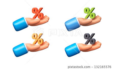 Set of 3D percent icons in hand 132165576