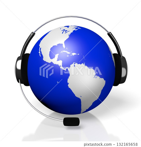 World map with headset - customer support concept 132165658