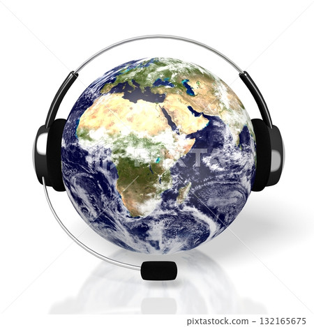 World map with headset - customer support concept World map with headset - customer support concept 132165675