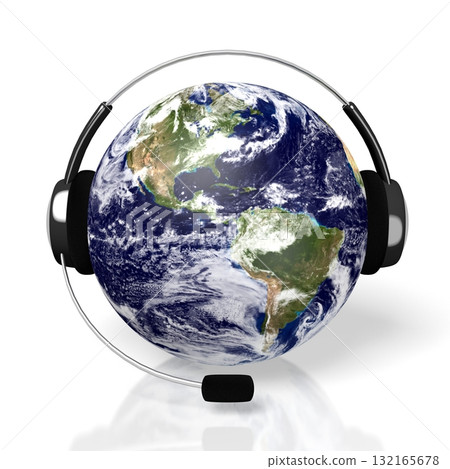 World map with headset - customer support concept 132165678