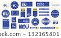 Made in EU sticker. Quality product guarantee label, European Union flag circle square badge. Vector emblem for certified European manufacturing goods 132165801