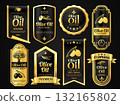 Olive oil label. Organic products premium quality labels with engraved olives, natural award badges for bottle packaging design. Vector olive banners collection 132165802