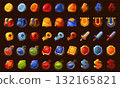 Game UI icon. Cartoon fantasy sprite graphic asset, magic energy health power and money resource symbols for video game. Vector isolated set 132165821