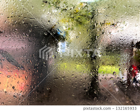 Wet window during rain. Window with raindrops. Wet surface. Background with copy space. 132165933